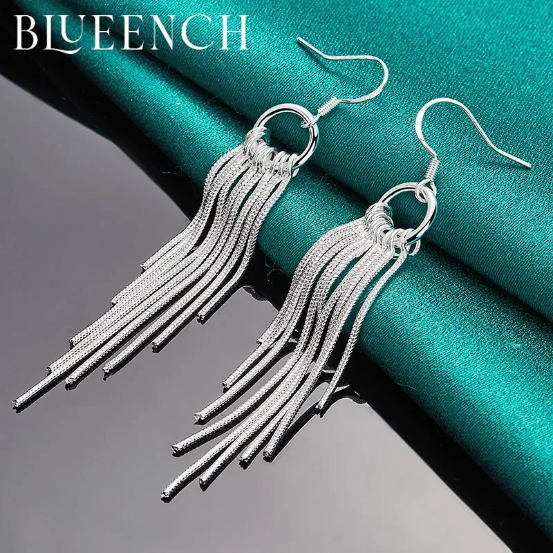 

Blueench 925 Sterling Silver Tassel Long Earrings for Ladies Wedding Party Personality Trend Fashion Jewelry