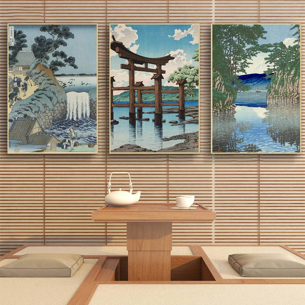 

Japanese rural style retro landscape Canvas painting Lake Park beauty poster office wall art living room home decoration mural