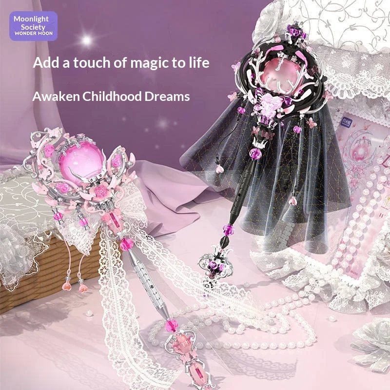 

Moonlight Society Magic Wand Building Blocks Assembly Toy Pink Crystal Lace Decoration Desktop Ornament Girl's Birthday Gift