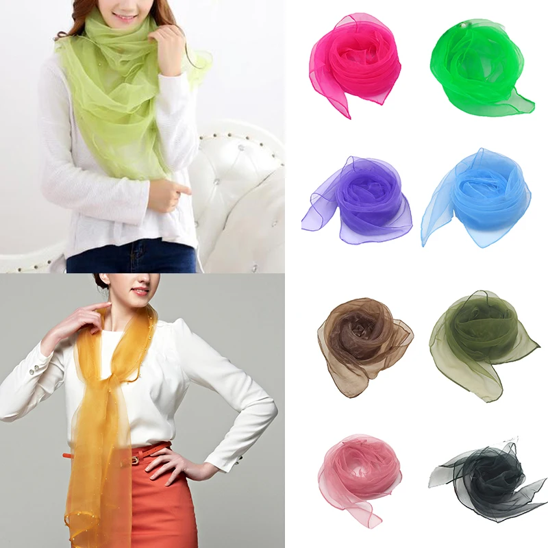 70cm Summer Beach Towel Solid Color Ladies Chiffon Scarf Pleated Cape Holiday Silk Scarf Long Seaside Women Sunscreen Shawl