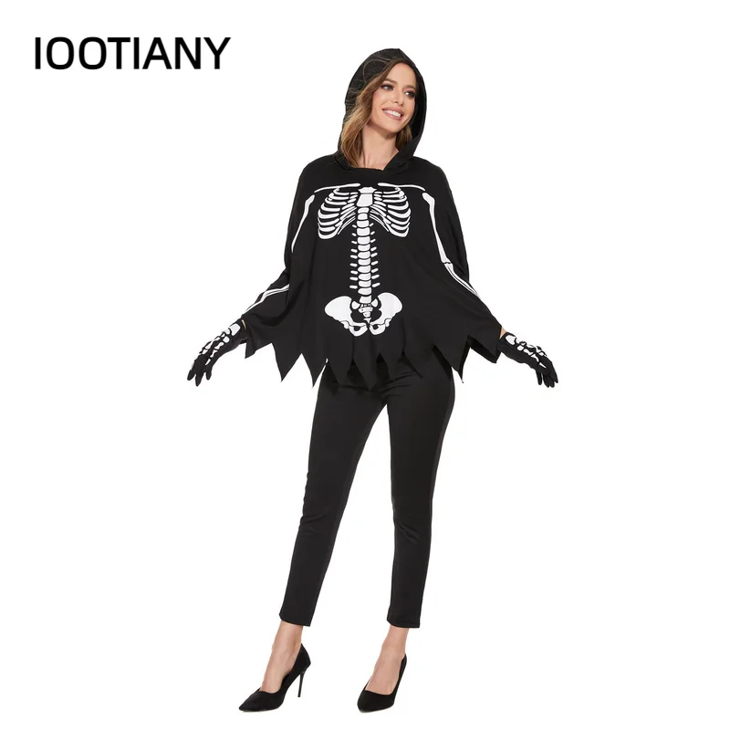 Iootiany Halloween Carnaval Feest Kostuum Voor Volwassen Vrouwen Gothic Skelet Kostuum Enge Zombie Vampier Kleding 2024