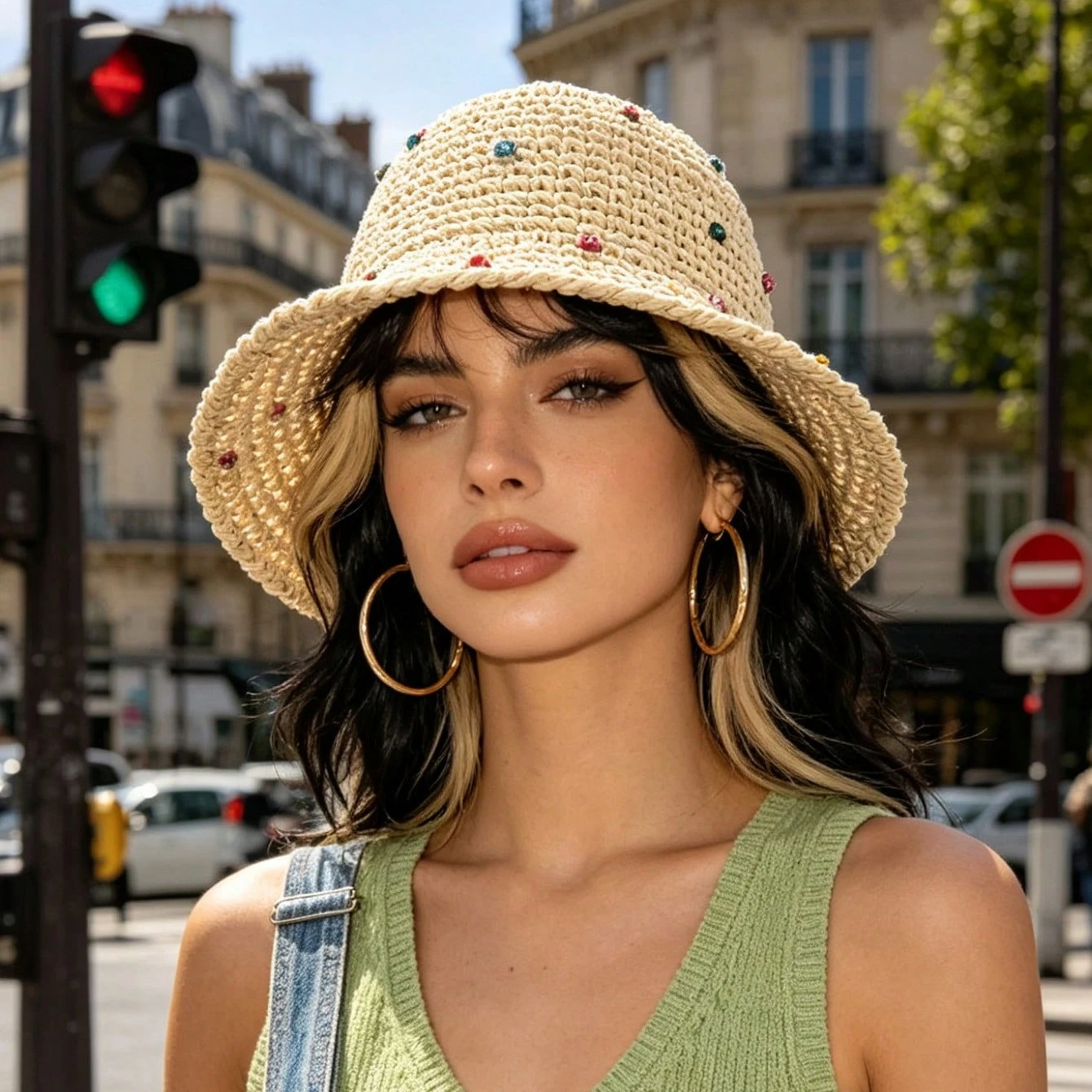 Women's Rhinestone Hollow Out Beach Straw Hat Sun Protection Beach Hat Suitable For Vacation Daily Wear Photography Dressing
