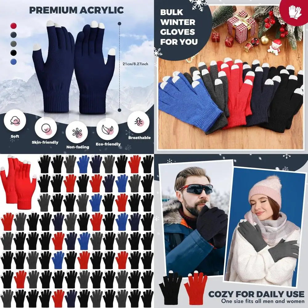 

96 Pair Winter Magic Gloves Bulk Stretchy Warm Gloves Full Fingers Knit Thick Thermal Gloves for Men Women Cozy Warm Gift
