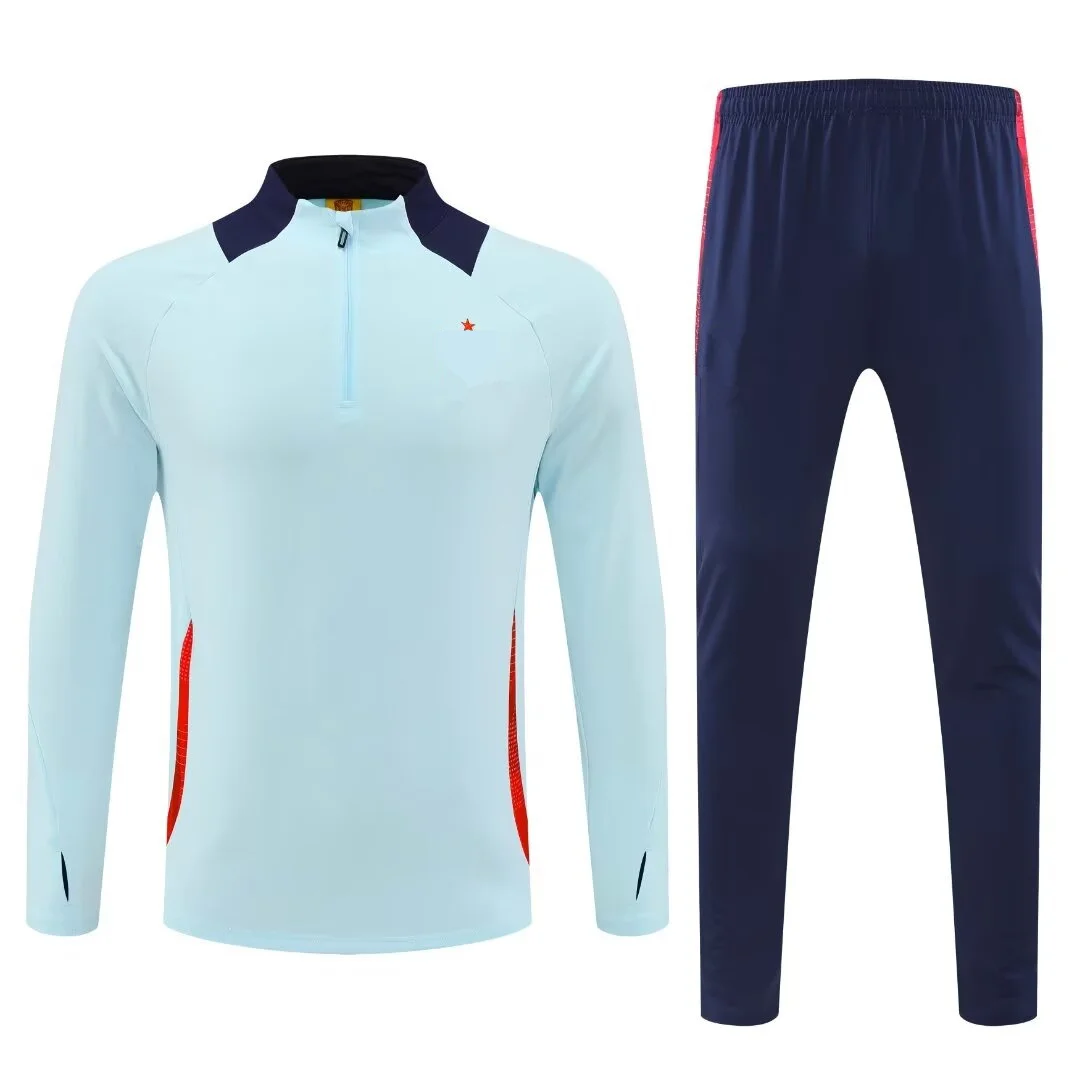 new Men sports set Spanish Fans shirt soccer Half Zipper Jacket Training wear games Jerseys baseball Kit Tops and trousers