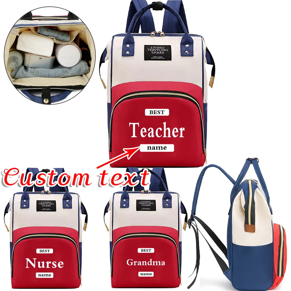 Customized Name Mummy Bag Waterproof Multi-pocket Backpack Lightweight Infant Nursing Organizer Multi-Function Diapers Bags