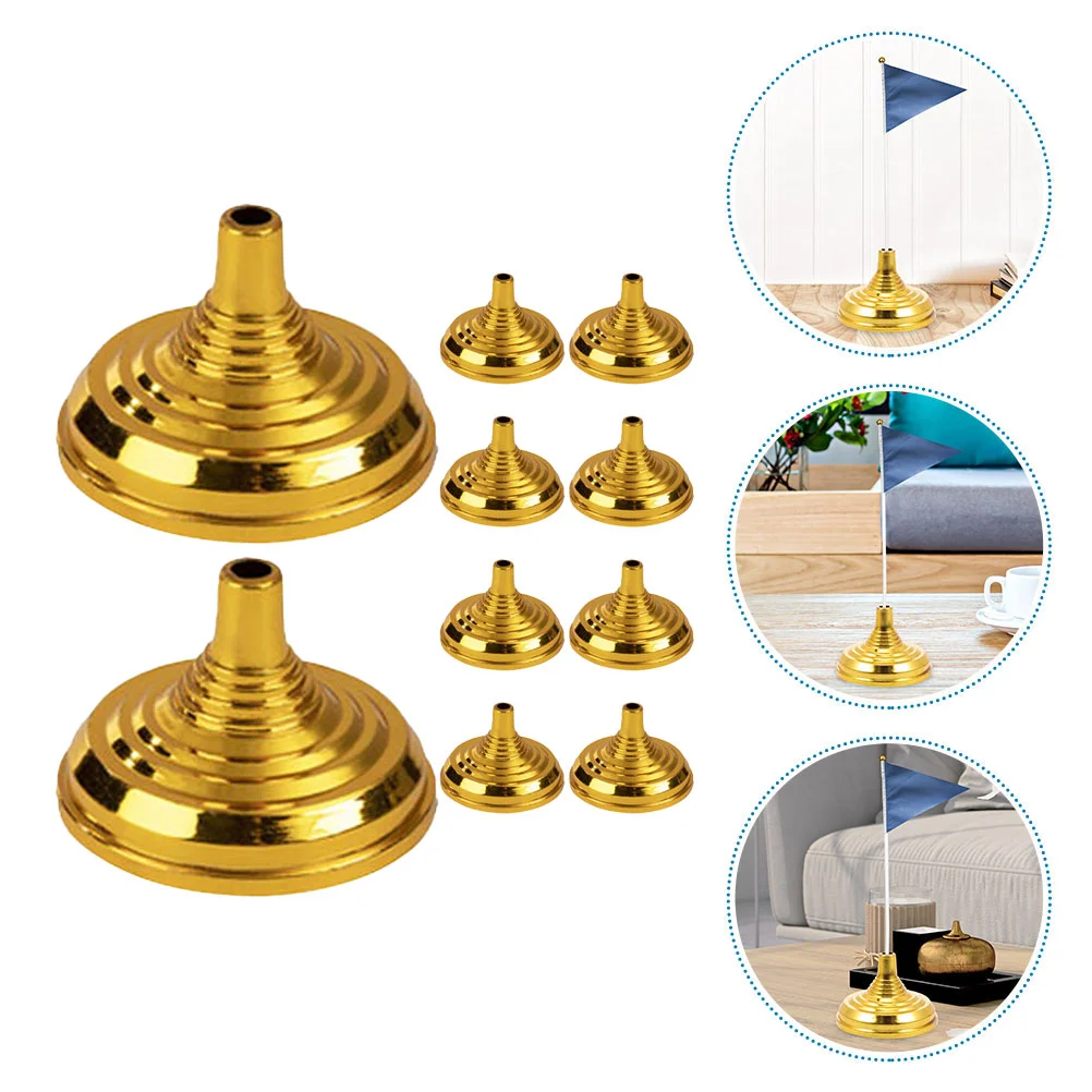 

10 Pcs Desktop Stand Mini Flag for Table Holder Decorate Holders Small Flags Golden Decoration Office