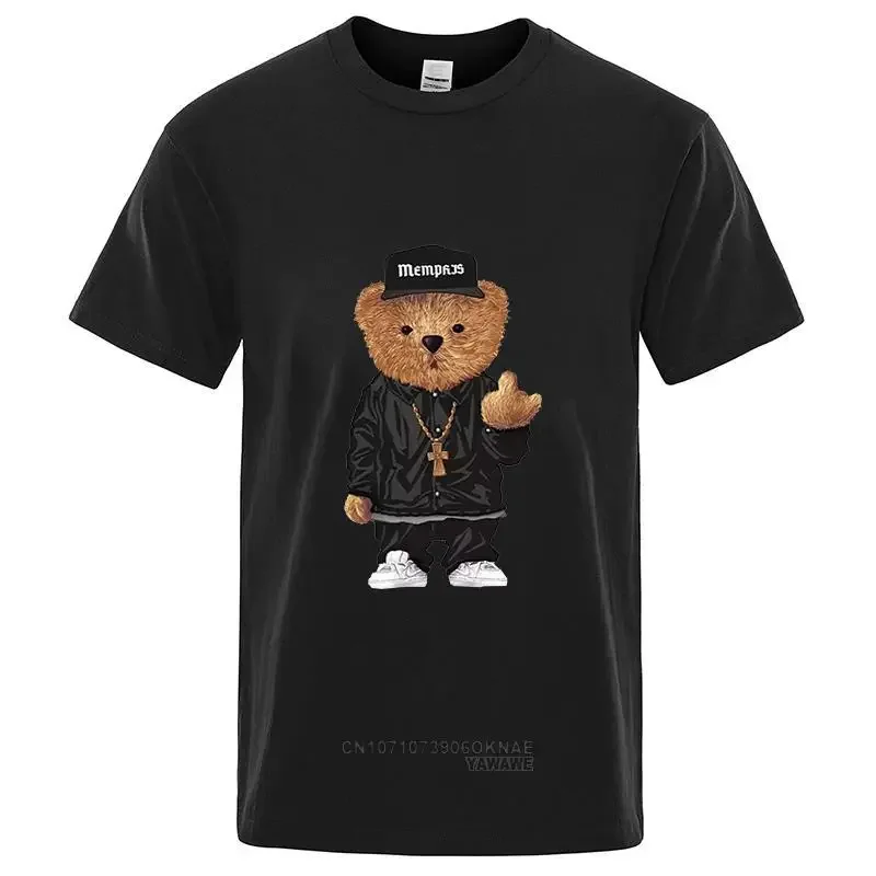 Teddy Bear Print Short Sleeve Tee Shirt Man Summer Casual Simple Streetwear Women Shirt Clothes Loose Tee