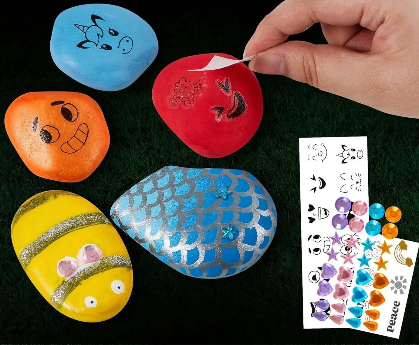 Brinquedo de arte de rock pintado à mão para crianças com pedras naturais tintas não tóxicas presente de artesanato de haste criativa para kit de ligação pai-filho