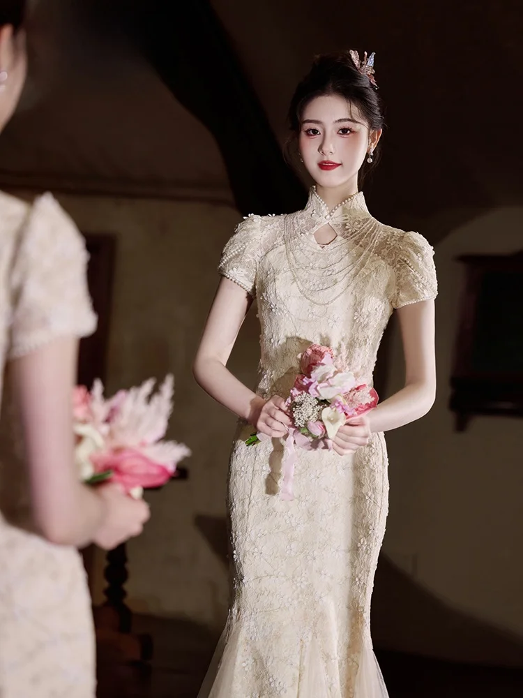 

New 2025 Chinese Sle Engagement Wedding Dr Women's High End Feeling Fi Tail Skirt Summer Wedding Gown