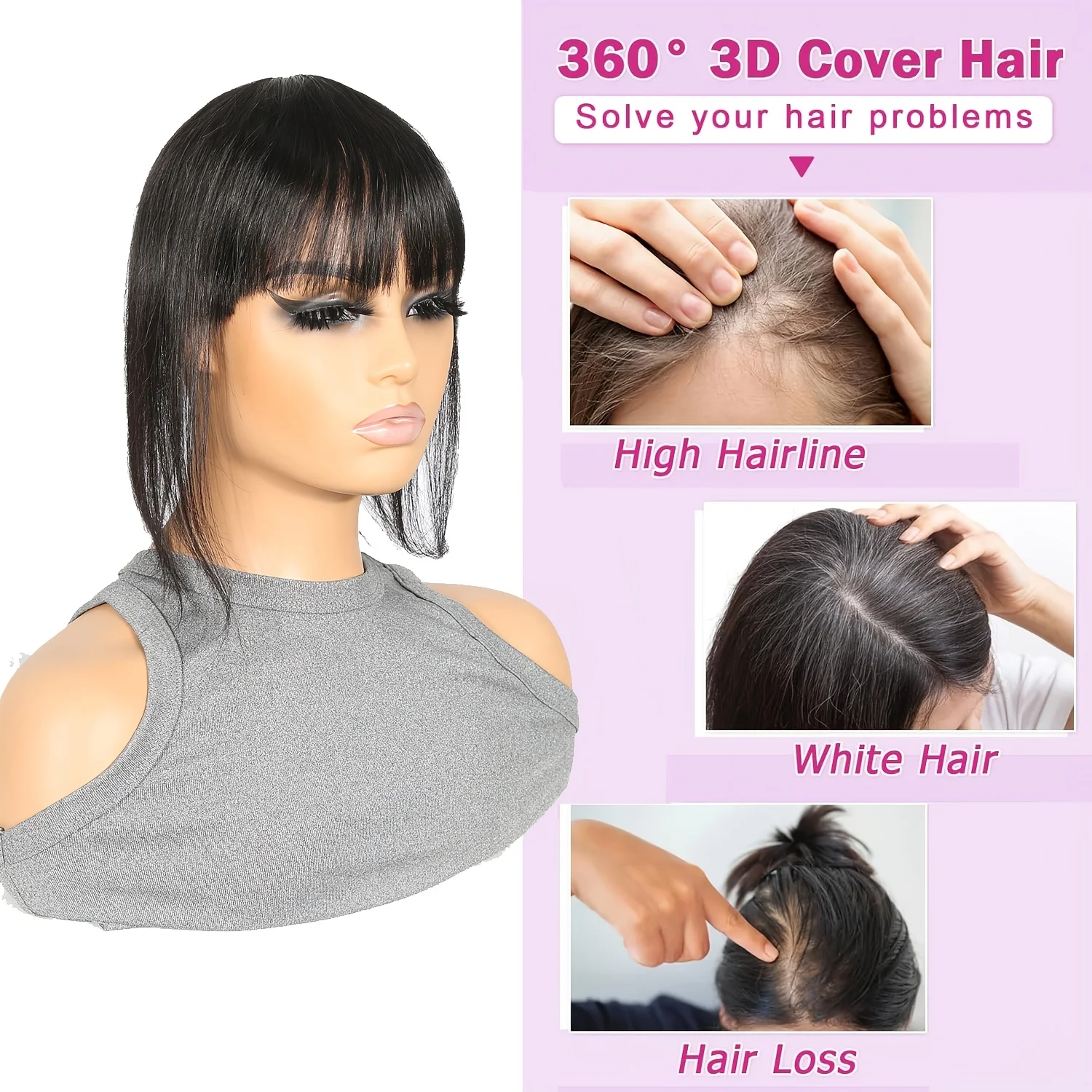 Straight Human Hair top Hair Piece for Thinning Hair,Toupee or Topper Wiglet Clip In Hair Extensions Increase hair volume #1B