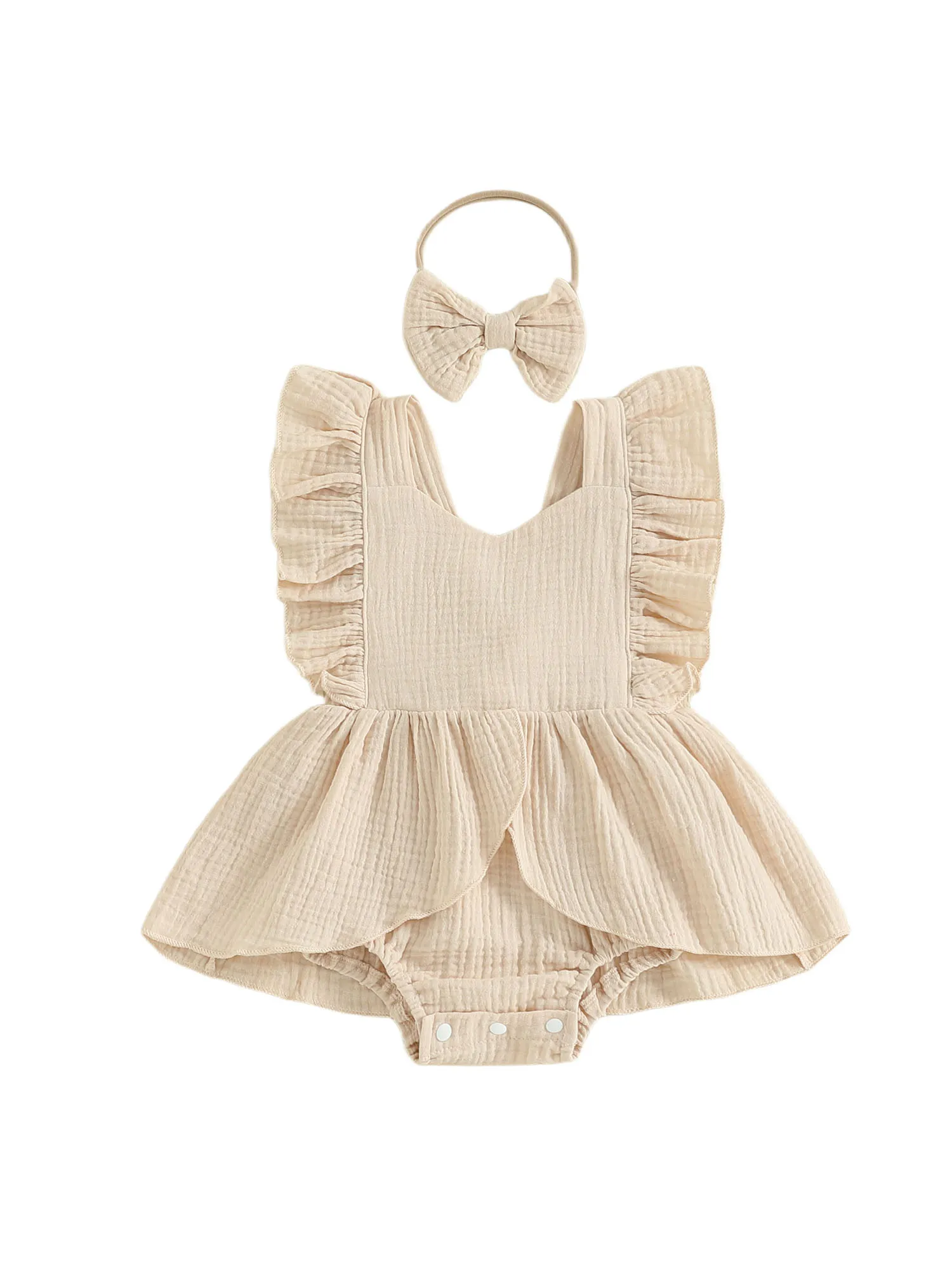 

3Pcs Toddler Girl Clothes Ruffle Sleeve Floral Romper Dress with Matching Headband and Shoes Set for Summer Outfits