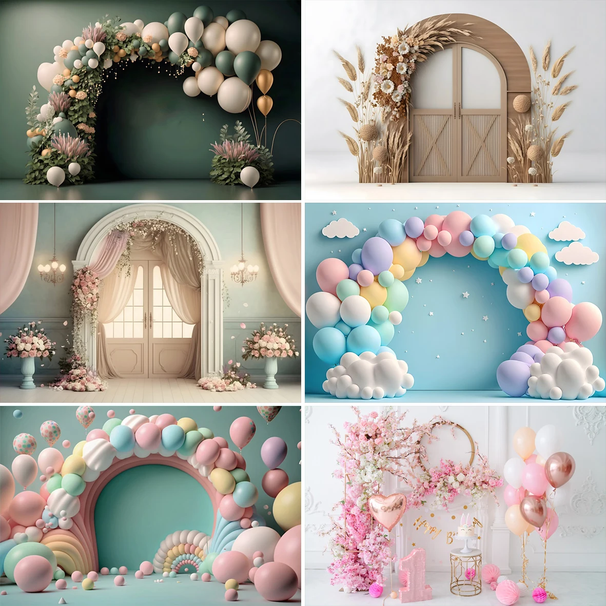 Arched Door House Photography Background Newborn Baby Shower Portrait Photocall Backdrop Child Birthday Wedding Decoration Props