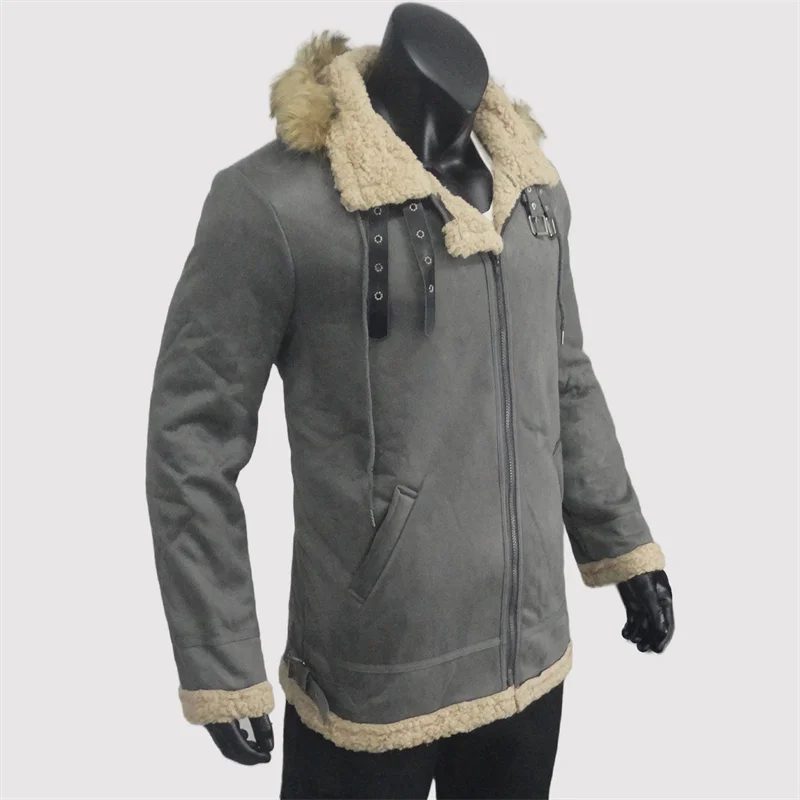 

Winter Men's Clothing Fleece Lined Hooded Jackets Man Outerwear Warm Outdoor Motorcycle Style Jacket Faux Fur Coats