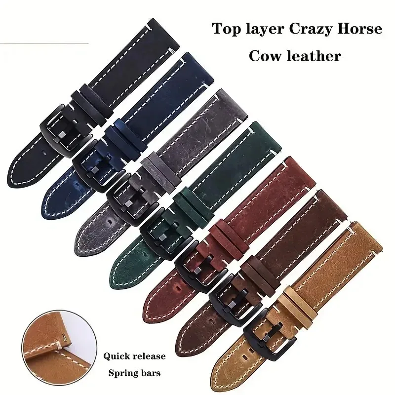 Retro Genuine Leather Watch Strap 18/20/22/24mm Vintage Quick Release Watchband for Rolex Universal Wristbelt Bracelet Accessory