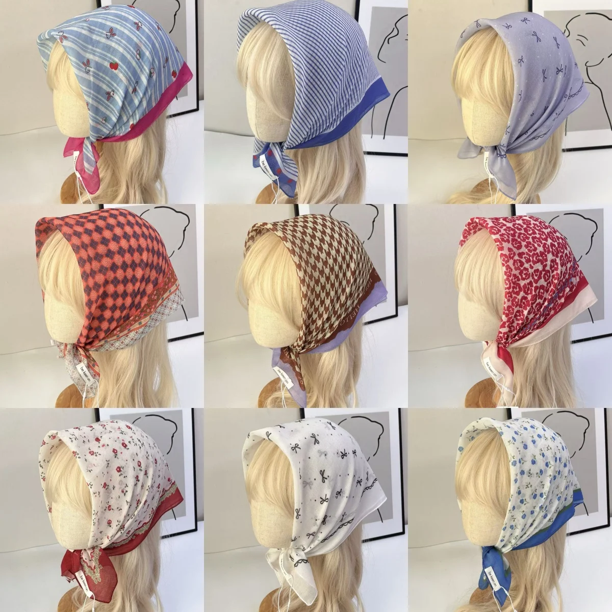 

40Colors Summer Floral Head Scarf Vintage Square Bandana Neckerchief Gauze Handkerchief foulards femme Silk hairScarf For Women