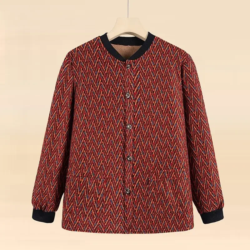 

Autumn and Winter Velvet Base Super Soft New Style of Elderly Women's Long-sleeved Shirt Floral Top