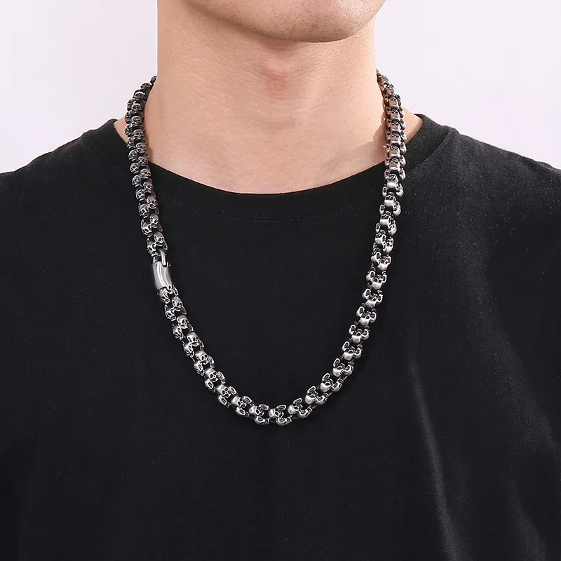 

12 мм Панк Ретро Золотой Цвет Череп Цепь Ожерелье Мужчины Женщины Хип-Хоп Матовый Черный Нержавеющая Сталь Велосипед Скелет Готический Колье Ювелирные Изделия