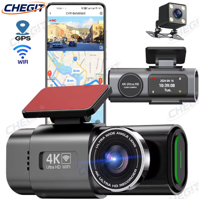 Dash Cam 4K GPS WIFI APP 24H Night Vision Mini Optional Rear Lens Dashcam Car DVR Video Recorder Camera For Car Black Box