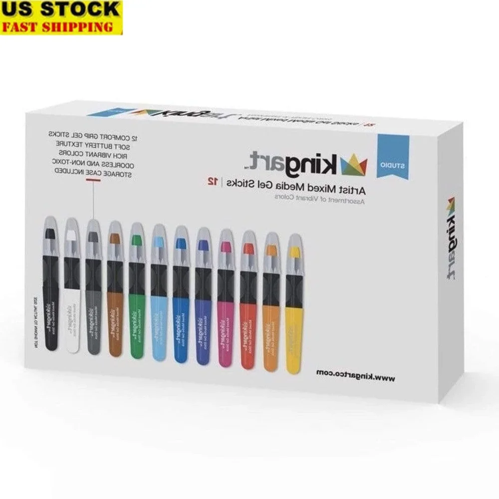

Gel Stick Artist Markers Set 12 Vibrant Pigment Creamy Watercolor Non-Toxic Blendable Multi-Surface Storage Case Easy Grip Art
