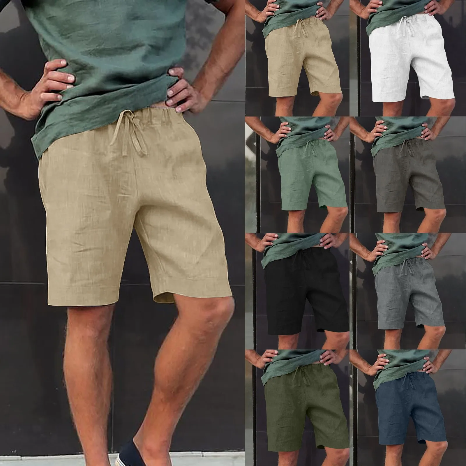 

Men's Pant Linen Multi-pocket Drawstring Casual Shorts Pant