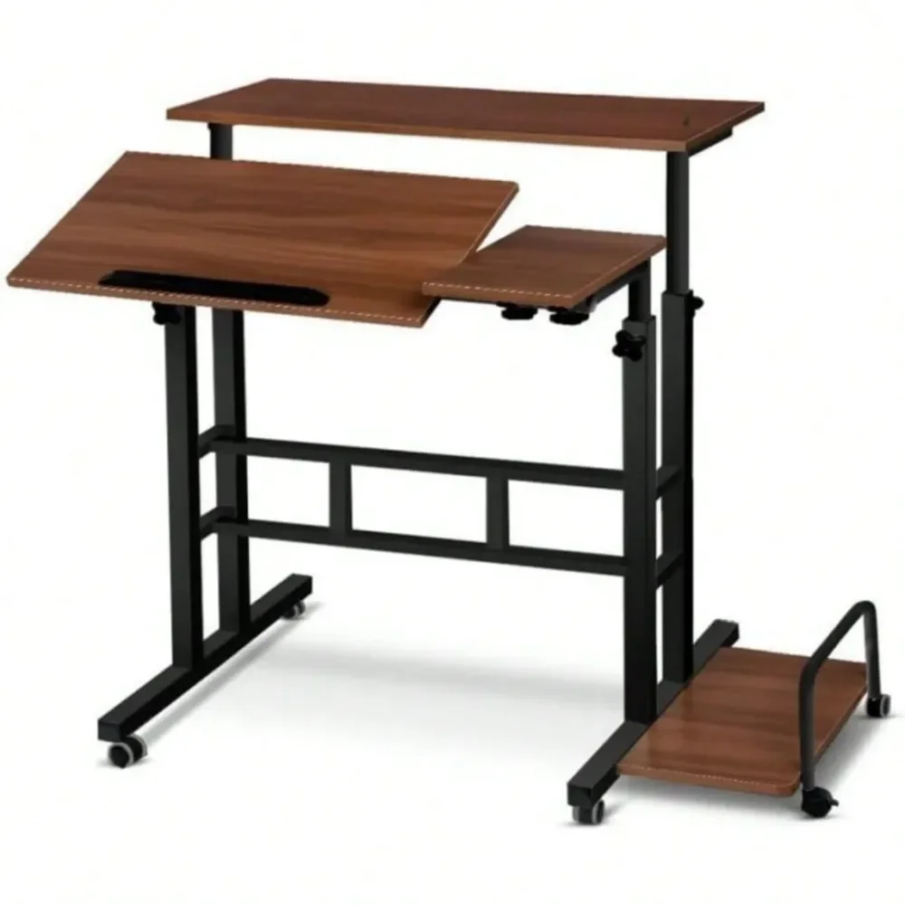 

Mobile Laptop SitStand Desk, Height Adjustable Standing Tiltable Top Desk, 31.5 Inch Stand Computer Table For Home Office, S