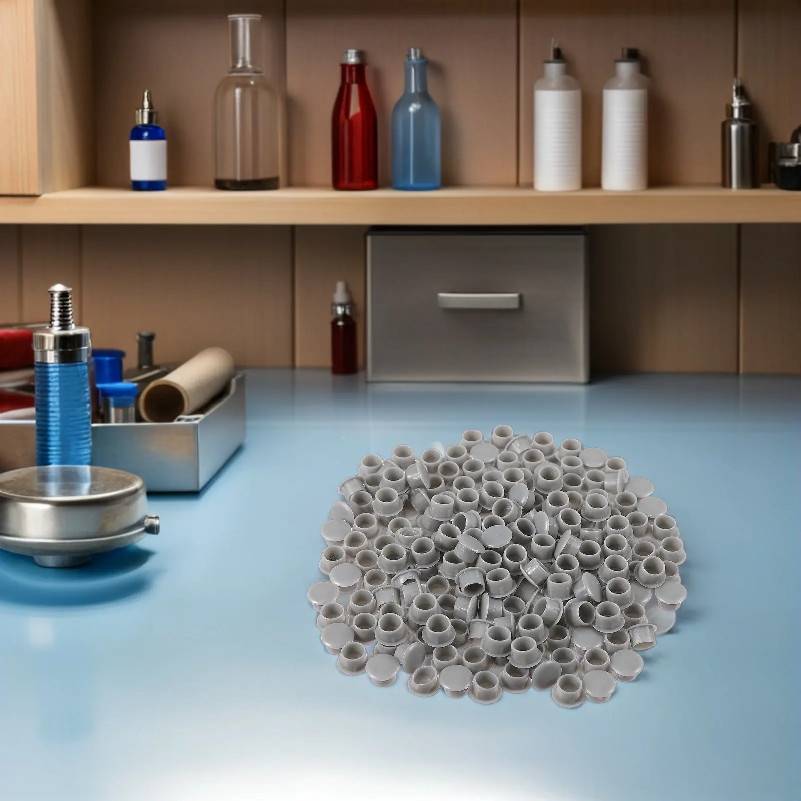 300Pcs Grey Plastic Hole Plugs Round Button Caps for Cabinet Shelf Furniture Drill Hole Covers Screw Caps Drilling Cover Plugs