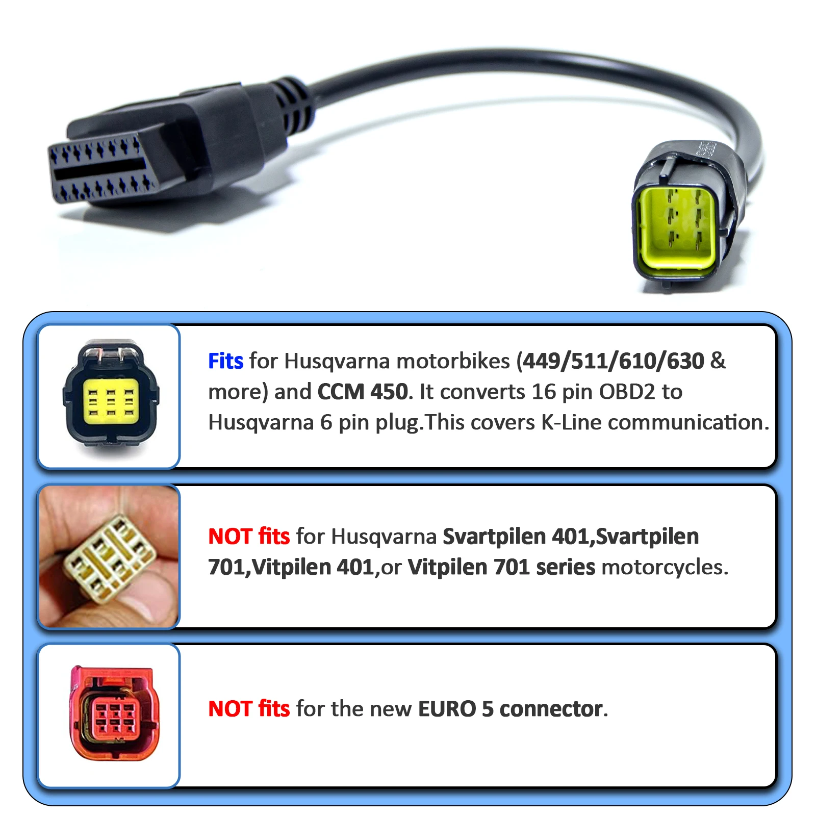 For Husqvarna 6Pin OBD2 Diagnostic Cable For Husqvarna 449/511/610/630/CCM450 Motorcycle OBDII Adapter For TuneECU Software