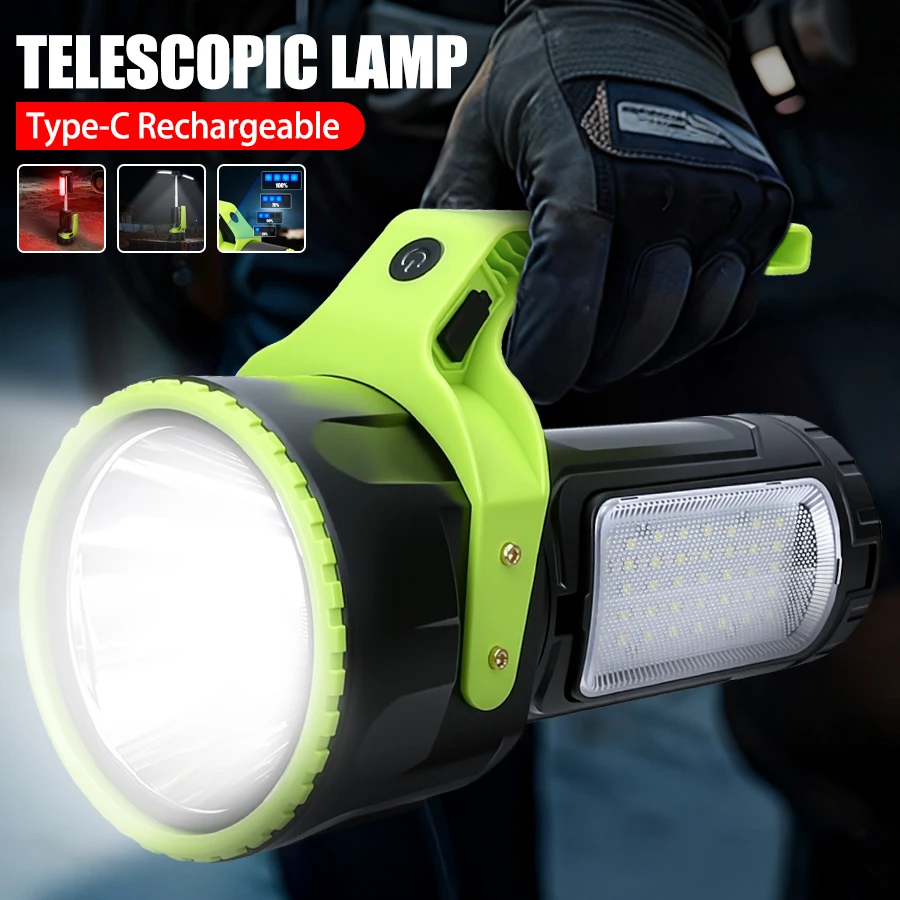 

Ручной светодиодный фонарик с COB-подсветкой, портативный телескопический рабочий фонарь, перезаряжаемый фонарь USB C, водонепроницаемый для ремонта в кемпинге