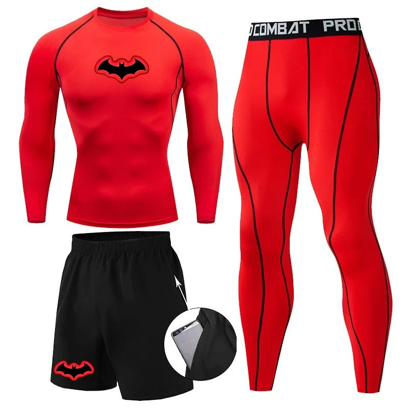 Men's 3-Piece Running Gym Outfit Quick-Dry Compression Wear for Morning/Evening Runs and Training in Spring and Autumn