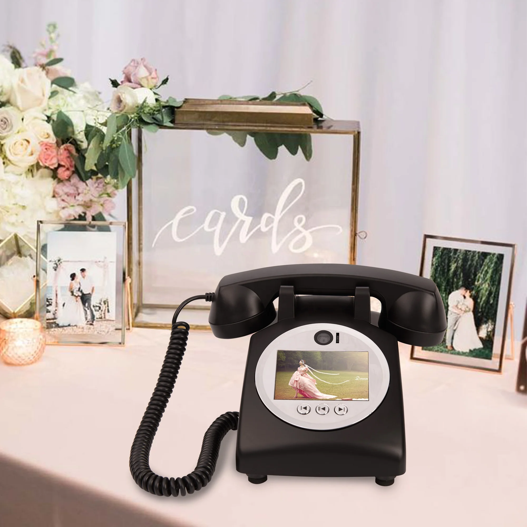 Classic European Decoration Video Blessing Phonograph Decoration Video guest Book phone Wedding Audio Recording Message Book