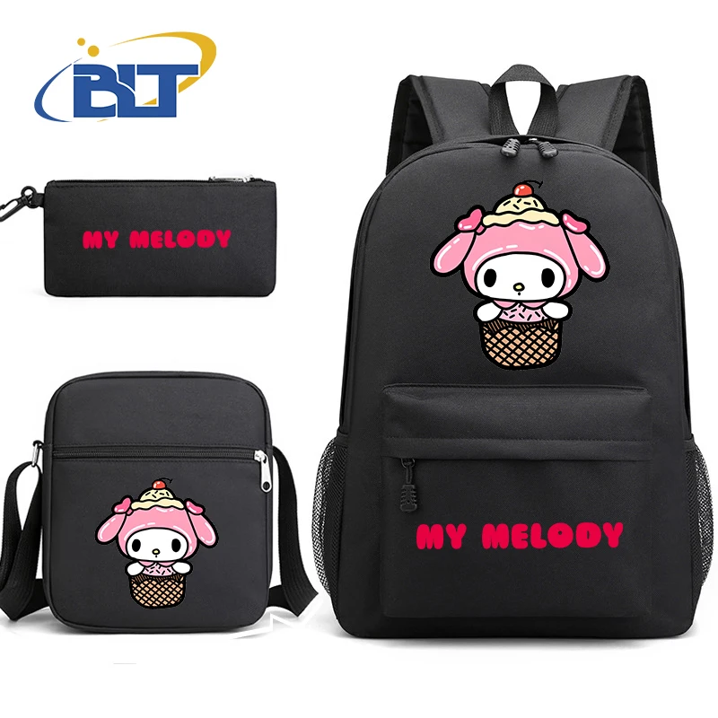 Miniso my melody conjunto de mochila escolar de estudante impressa mochila infantil bolsa de ombro estojo de lápis conjunto de três peças