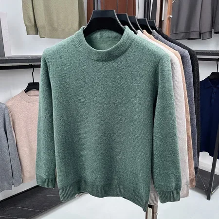 Autumn Male Round Neck Knitted Jumper Long Sleeve Rib Trim Comfortable Elastic Knitwear Office Commute Casual Outfit
