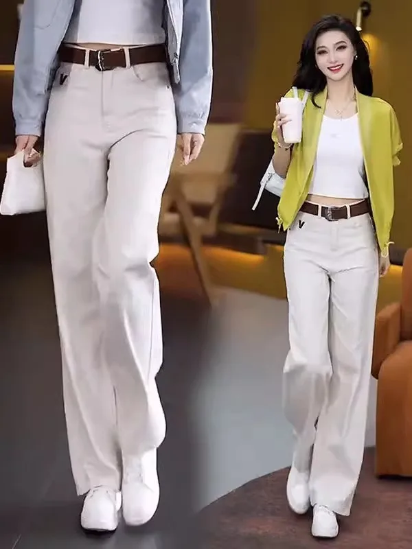 

Soft Light Wa Denim Straight Leg Pants Women's New 2025 Spring Autumn Thin Casual Narrow Version Wide Leg Trousers