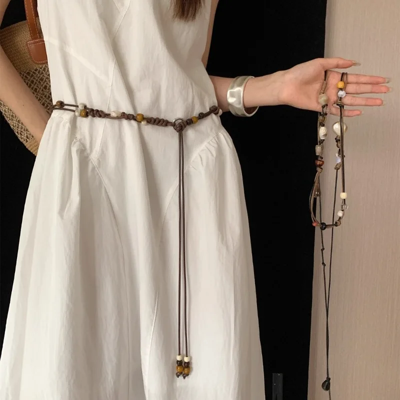 

Богемный тканый пояс, женское платье из бисера в национальном стиле, мода для похудения, универсальные аксессуары на талию