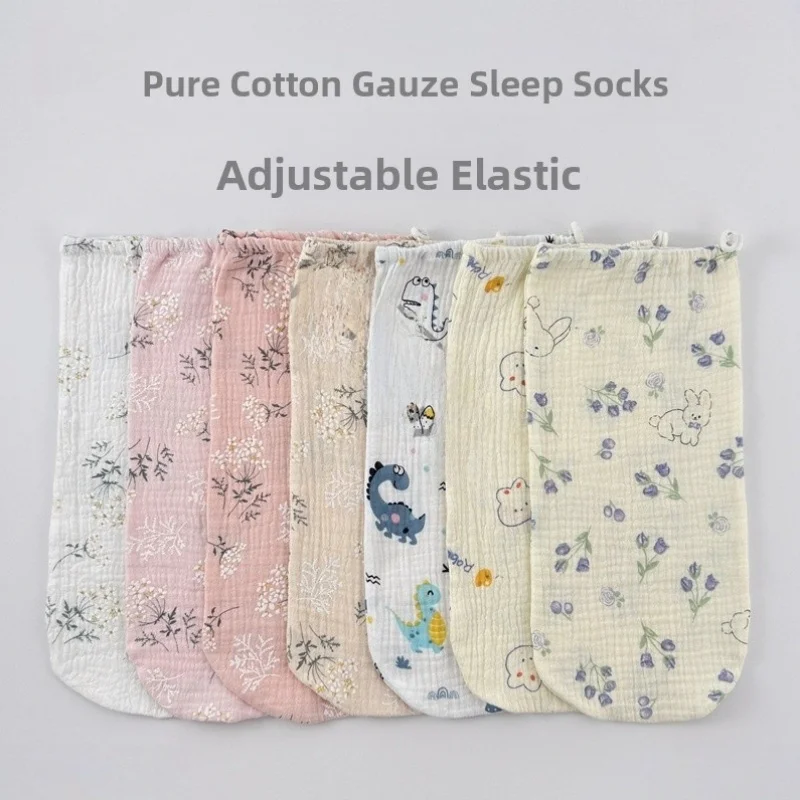 Women Pure Cotton Gauze Sleep Socks Floral Cartoon Print Adjustable Elastic Soft Breathable Thin Home Bed Socks