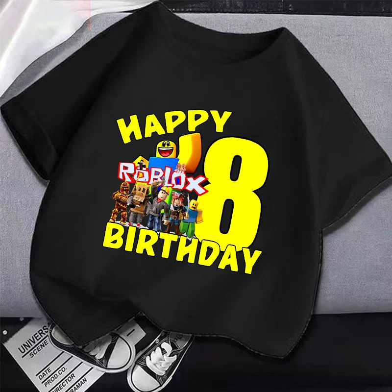 

Roblox Children Birthday Number T Shirt Girl Boy Summer Clothes Baby Cotton Tee Shirts Party Short Sleeve Tops Toddler Gifts