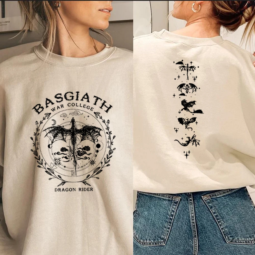 Gold Dragon Fourth Wing Sweatshirt Basgiath War College Double-side Hoodie Dragon Rider Bookish Sweater Trendy Fans Sweatshirts