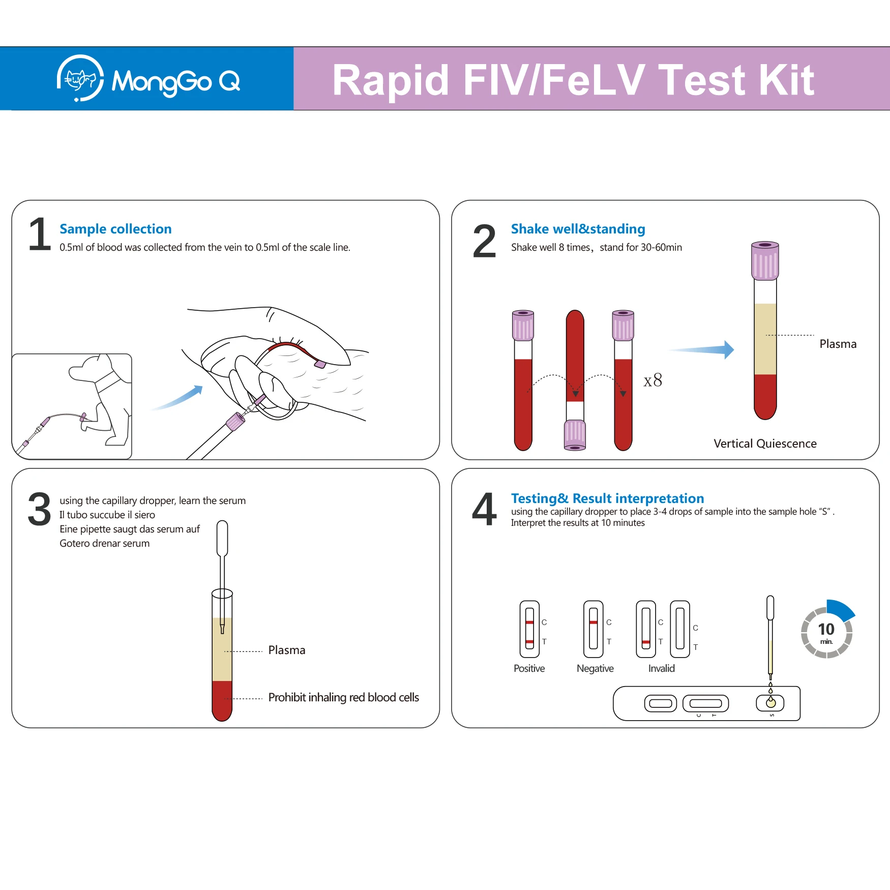 Imagem -05 - Monggoq-kit Auxiliar de Testes de Diagnóstico para Gatos Pet Feline Fiv Rápido Felv Leucemia 10 Embalados