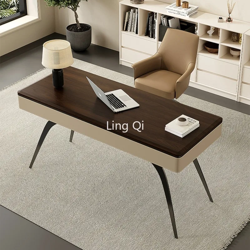 

Upscale Modern Luxury Home Study Computer Desk Writing Designer Minimalist Corner Walnut Veneer Retro Solid Wood Living Room Low