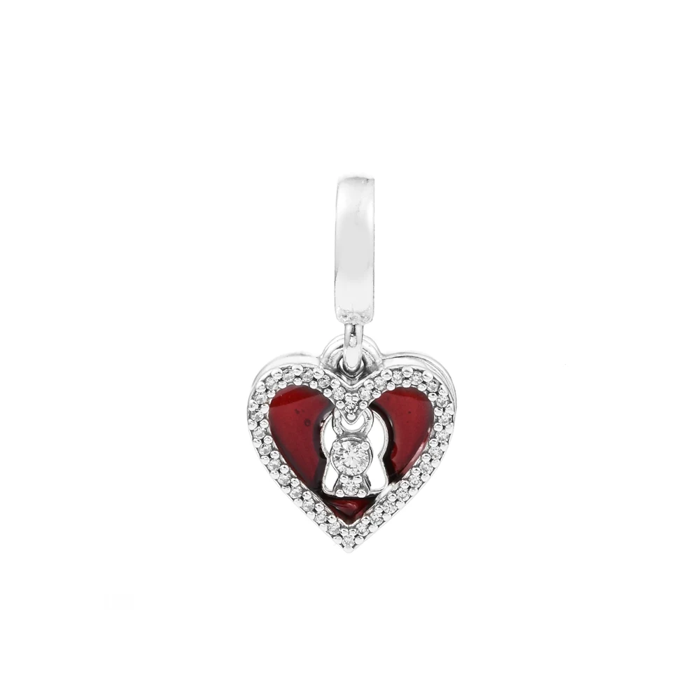 

Fits Pandora Bracelet Argent 925 Sterling Silver Charms Red Heart & Keyhole Double Dangle Beads for Women Jewelry DIY Gifts