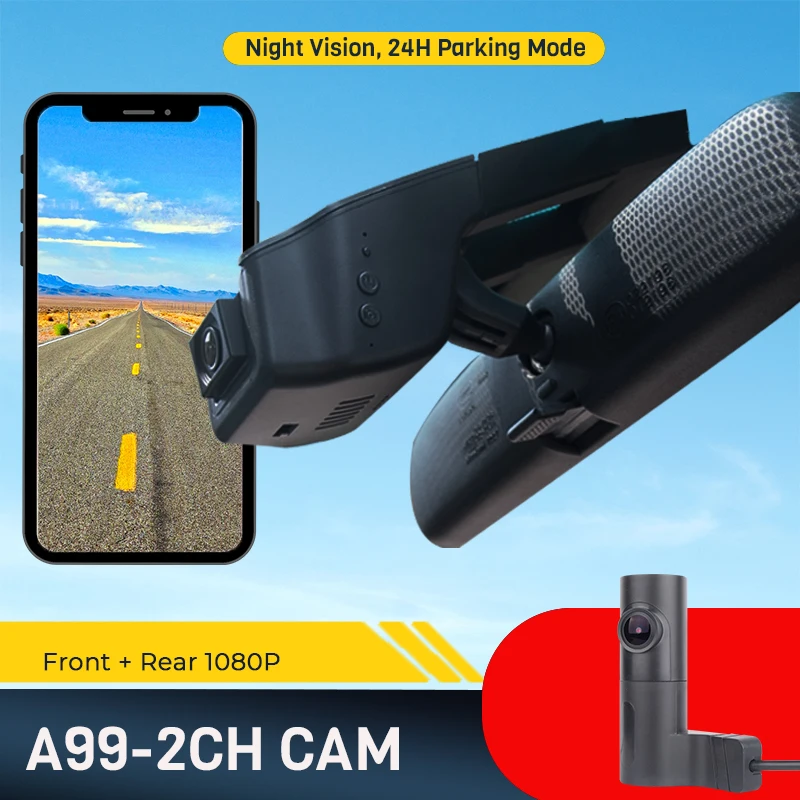 Mercylion A99-2CH Hidden Dashcams WiFi Front and Rear 1080P with Night Vision, 24 Hours Parking Mode, 143° Wide Angle