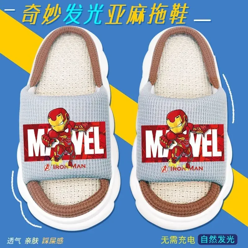 Avengers Superhero Spider-Man Iron Man Hulk Children's Creative Anti-Slip Slippers Marvel Cartoon Anti-Slip Linen Slippers Gift