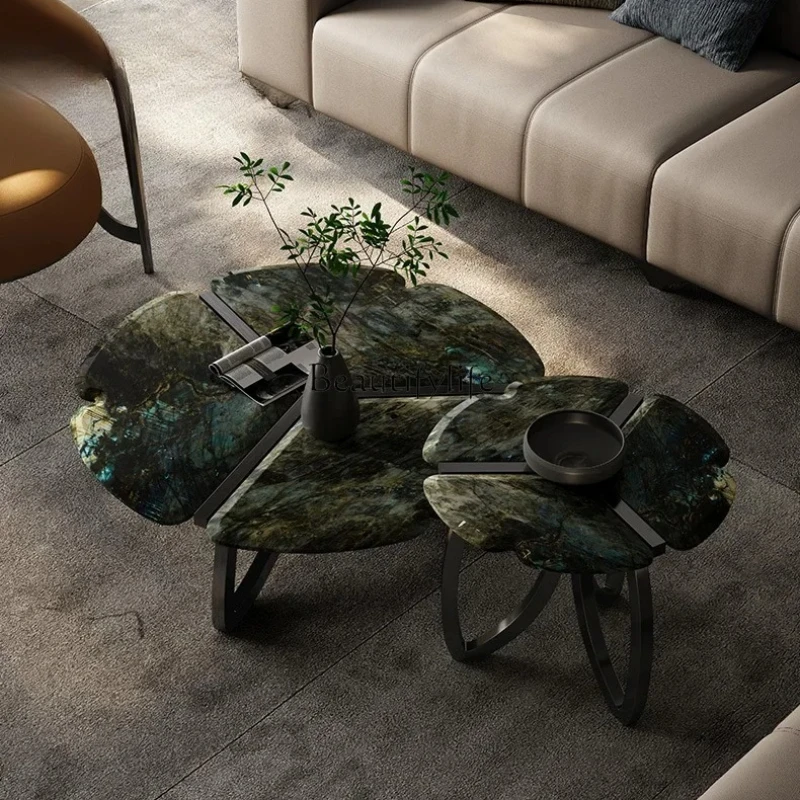 

yj21 Luxury stone walnut color solid wood coffee table Italian minimalist