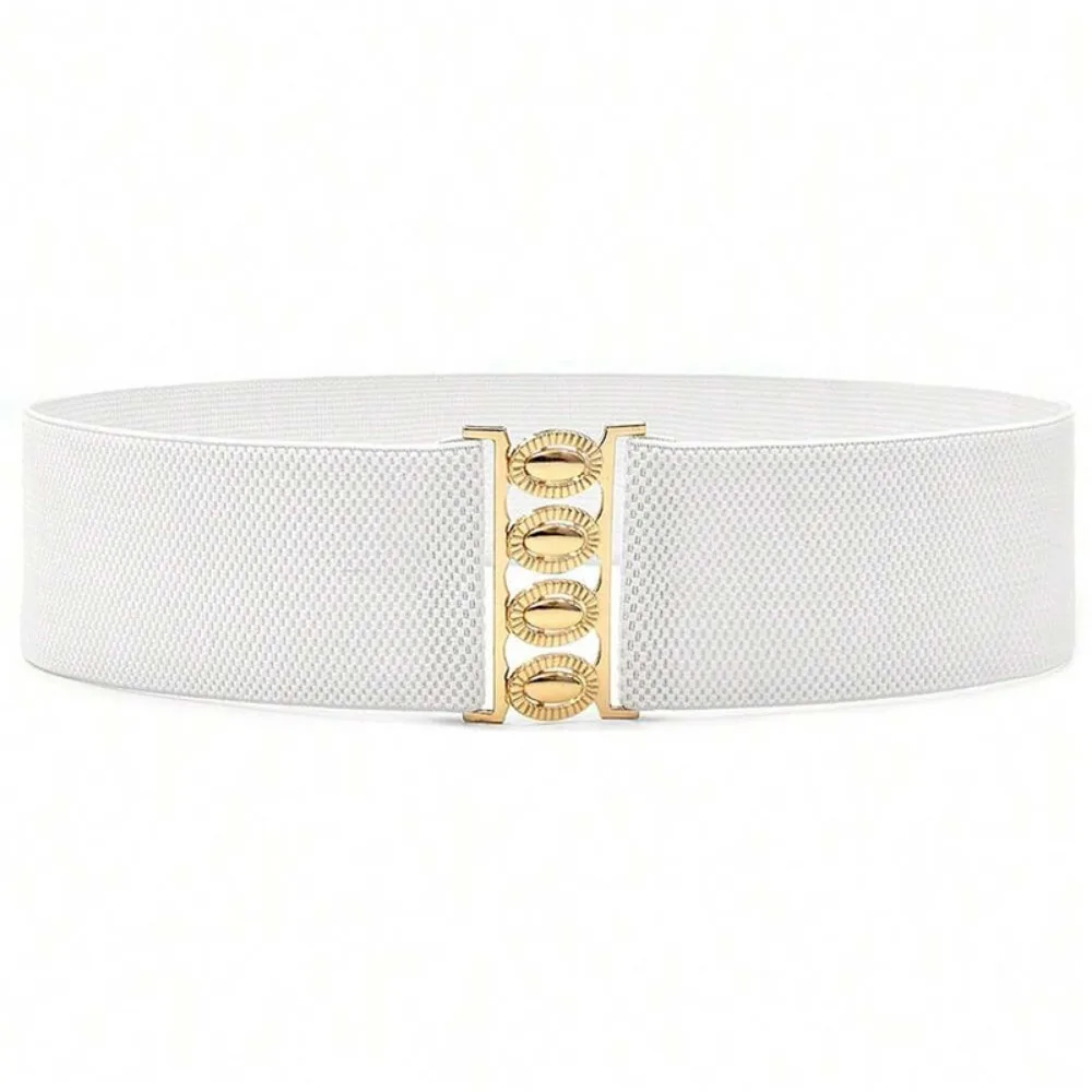 Cinturilla lateral ancha elástica a la moda para mujer, cubierta de cintura con hebilla dorada, correas de cinturón combinadas con abrigo de vestir