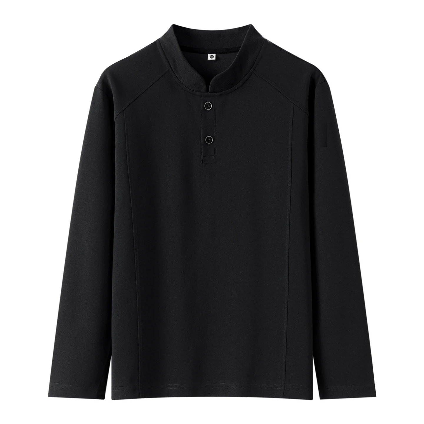 Men's Autumn Henry Collar T-Shirt Stand Collar Two Buttons Long Sleeve Casual Solid Color Pullover Top Tees