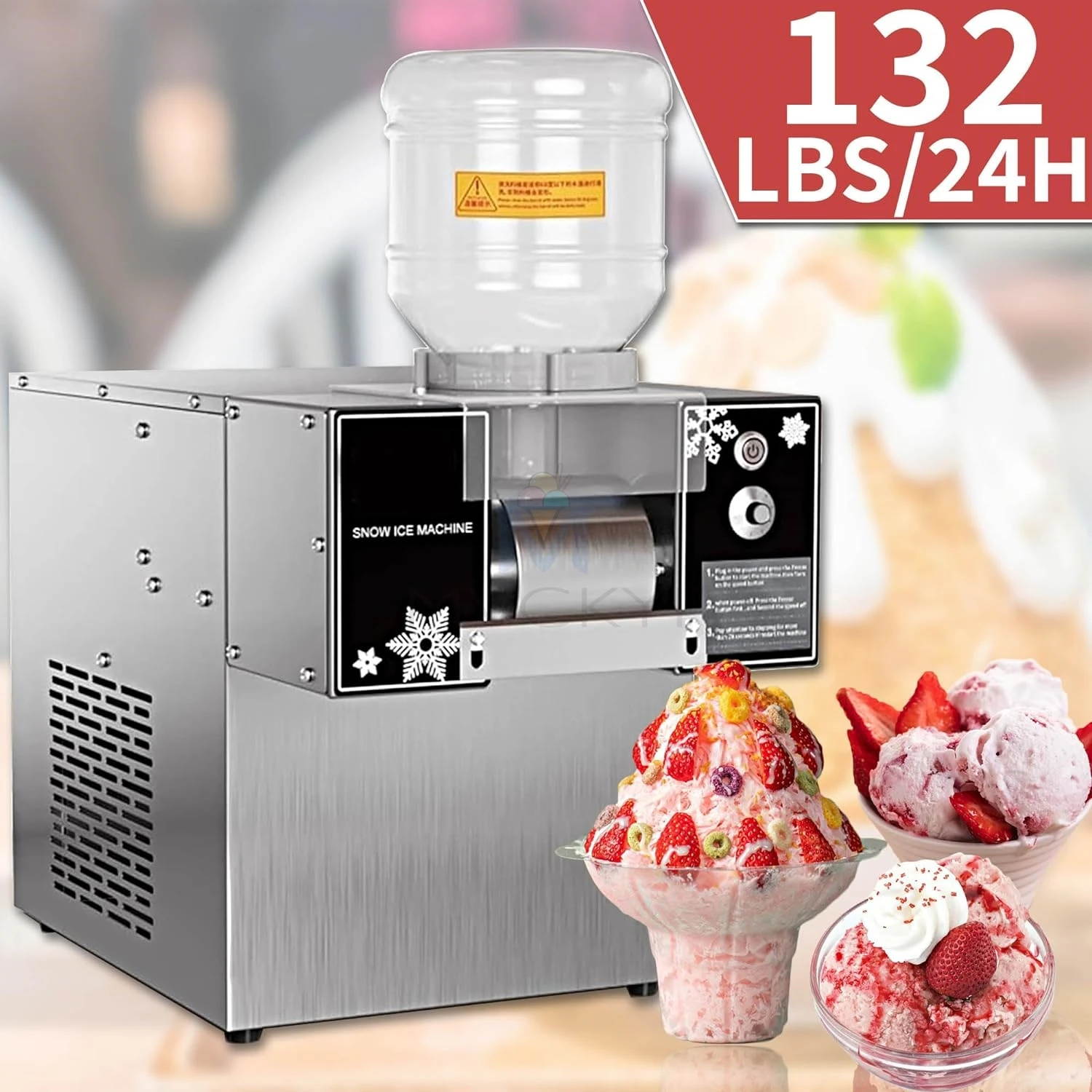 Mvckyi 132LBS/24H Snow Ice Maker Shaver Machine Air Cooling Snowflake Ice Machine Korea Bingsu Snowflake Ice Shaving Machine