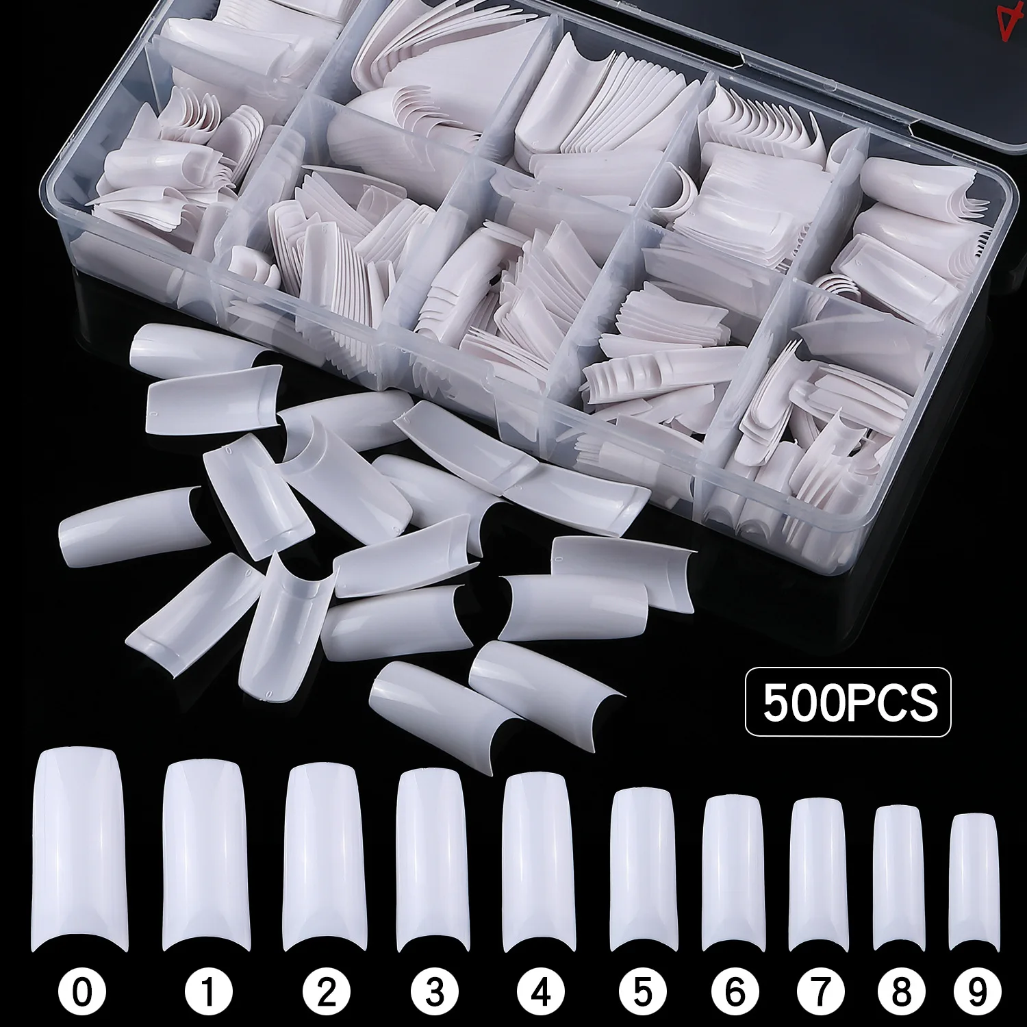 500 stks/doos Witte Franse Valse Nagel Tips Half Cover 10 Maat Beschikbaar voor Nagelverlenging Manicure Lange Nagel Tips
