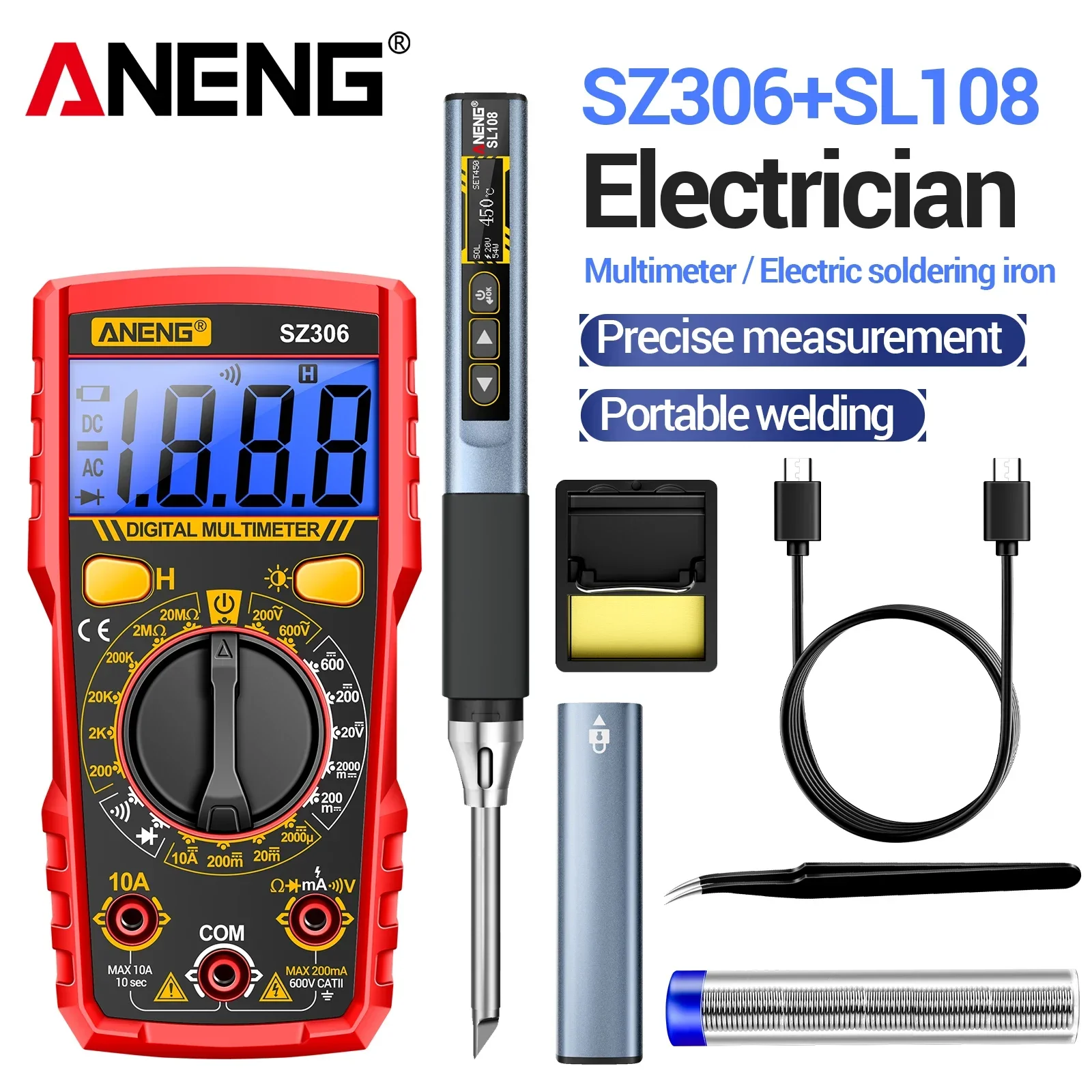 Digital Multimeter Electric Soldering Irons kit PD QC 96W Adjustable Temperature AC Voltage Current Resistance Meter Test Tools