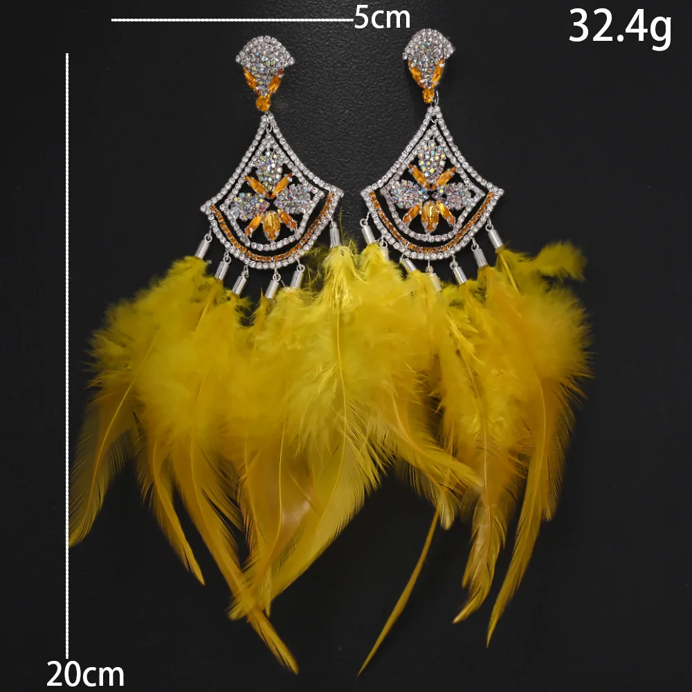 New feather earrings celebrity style diamond earrings exaggerated catwalk accessories women's earrings
