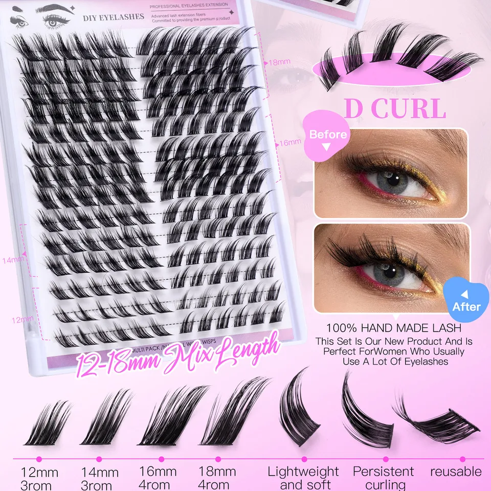 Pestañas Postizas DIY, 12-18mm, 168 Rizos, Rizo D, Efecto Ala de Gato/Zorro, Individuales, para Maquillaje 5